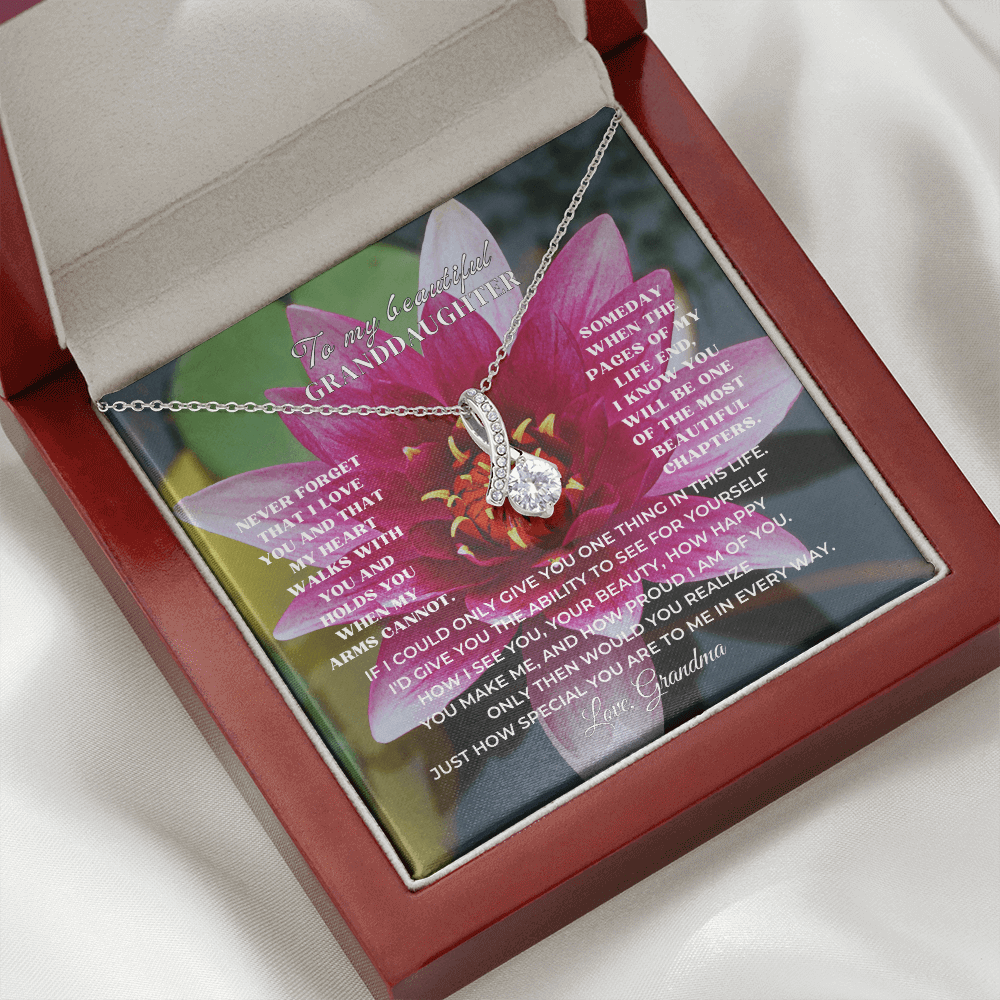 Gift For Granddaughter - beautiful necklace set in a red box with heartfelt message and floral design.
