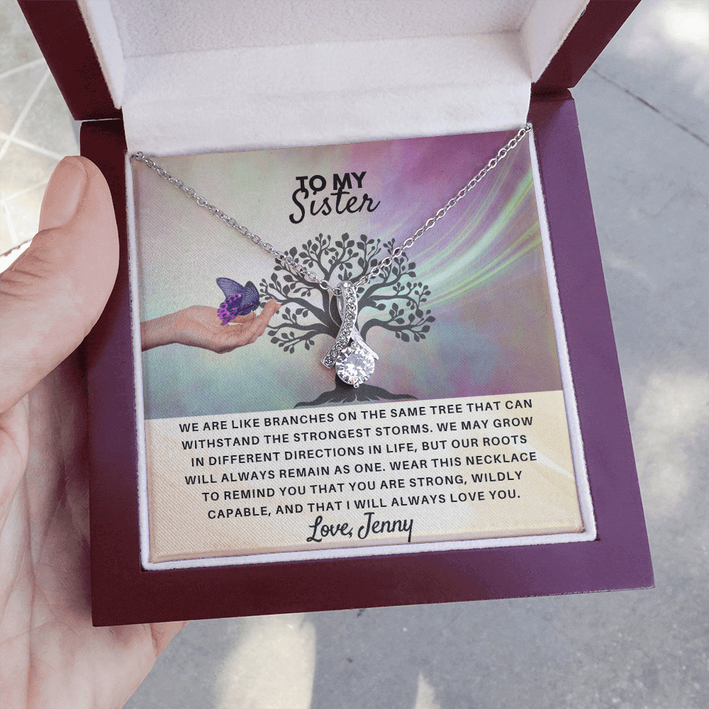 To My Sister "Branches of One Tree" necklace, meaningful adult sister birthday or holiday gift in elegant presentation.