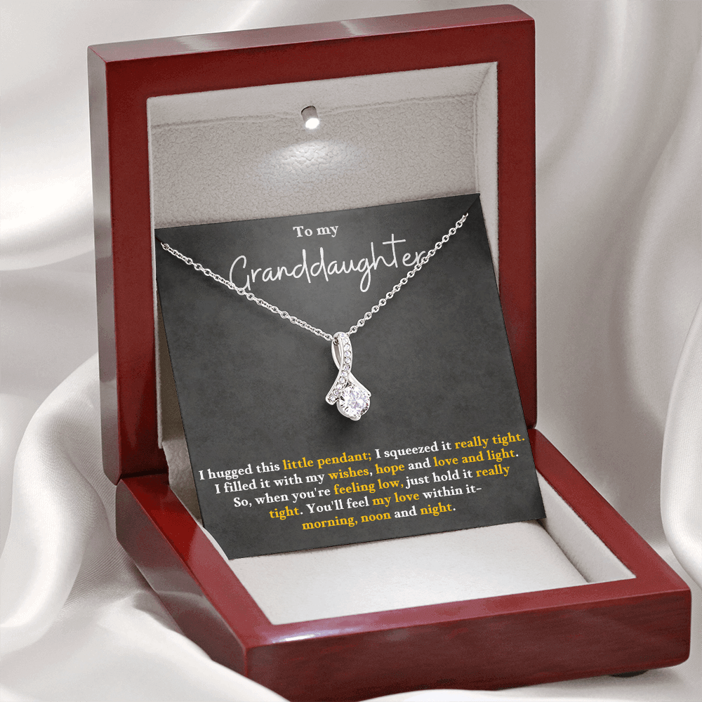 To My Granddaughter necklace in a jewelry box with personalized message, perfect granddaughter keepsake graduation gift her necklace.