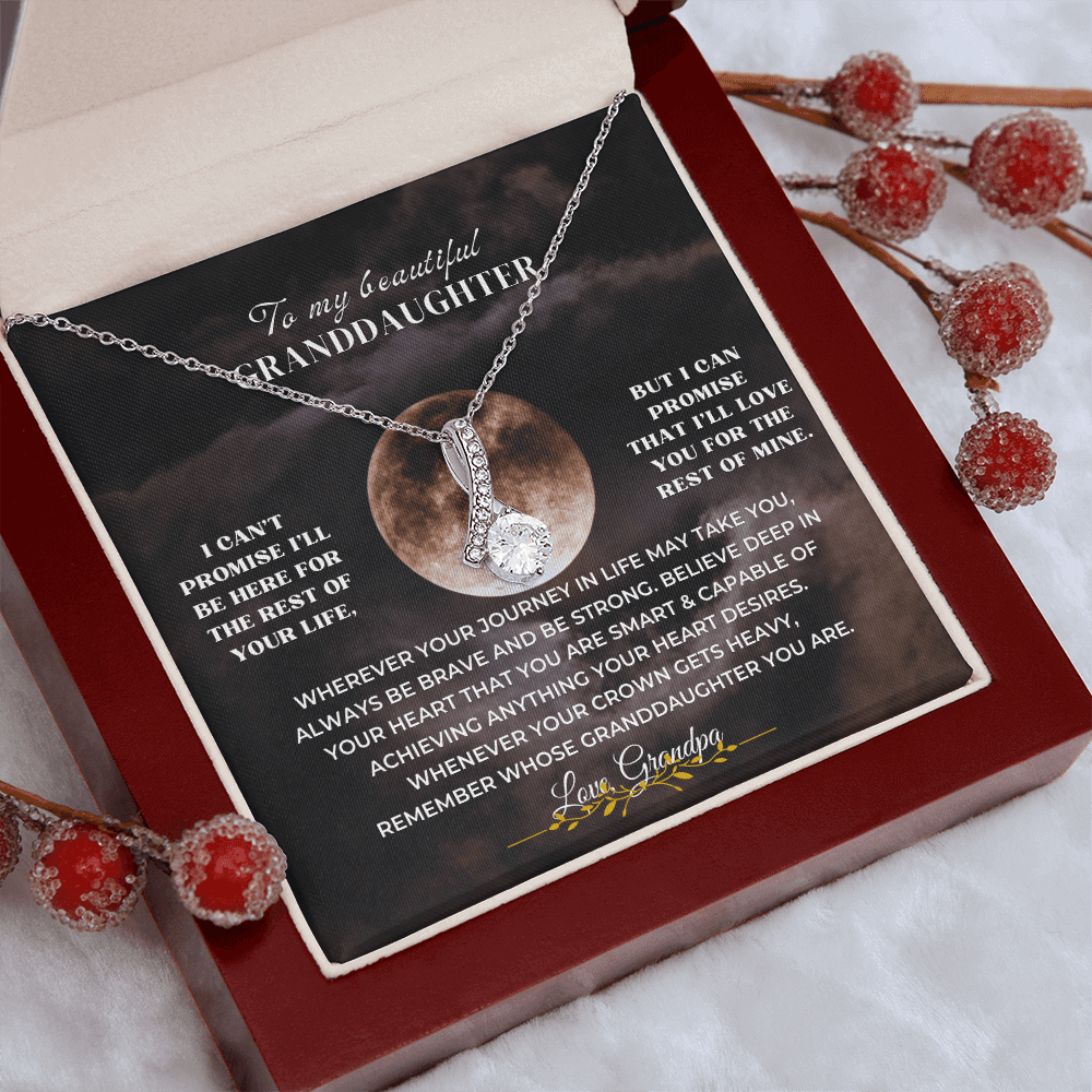 To My Beautiful Granddaughter necklace presentation, a meaningful milestone graduation or birthday gift for granddaughter.