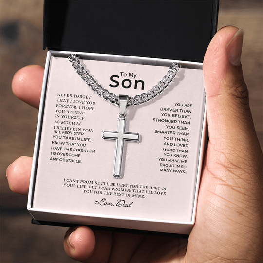 To My Son - Love Dad - Artisan Cross on Cuban Link Chain - Gift Set - SS542D Jewelry ShineOn Fulfillment