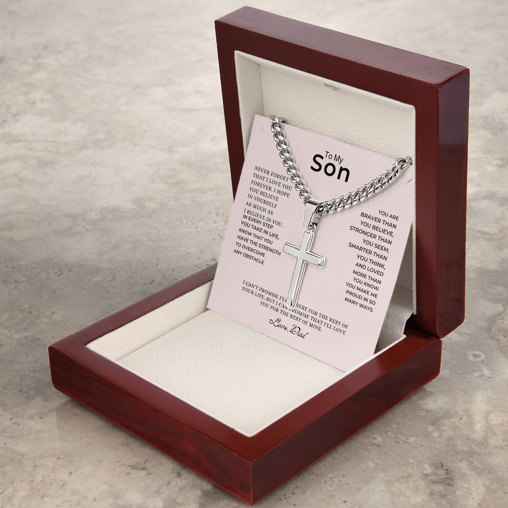 To My Son - Love Dad - Artisan Cross on Cuban Link Chain - Gift Set - SS542D Jewelry ShineOn Fulfillment