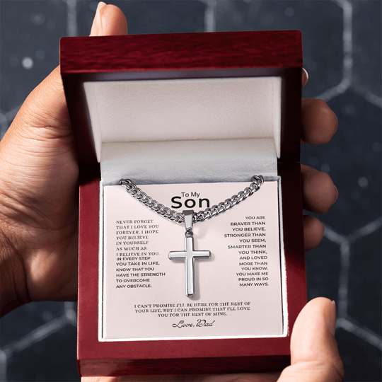 To My Son - Love Dad - Artisan Cross on Cuban Link Chain - Gift Set - SS542D Jewelry ShineOn Fulfillment