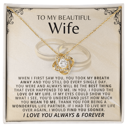 To My Beautiful Wife - Love Knot Gift Set - SSW22V3 Jewelry ShineOn Fulfillment 18K Yellow Gold Finish Standard Box