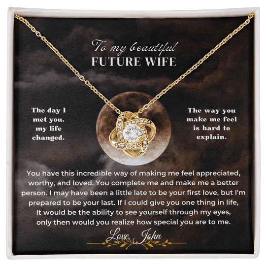 To My Beautiful Future Wife - Love Knot Gift Set - SS50V6 Jewelry ShineOn Fulfillment 18K Yellow Gold Finish Standard Box