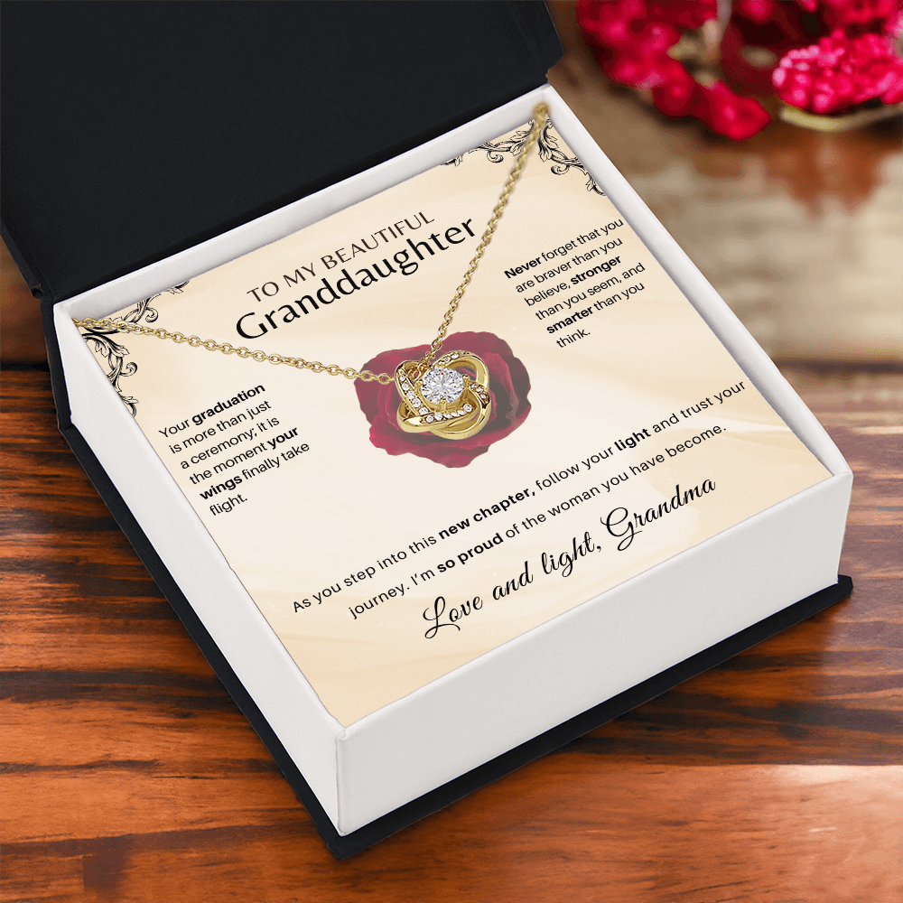 Granddaughter graduation keepsake with interlocking knot keepsake milestone gift for her in elegant box.