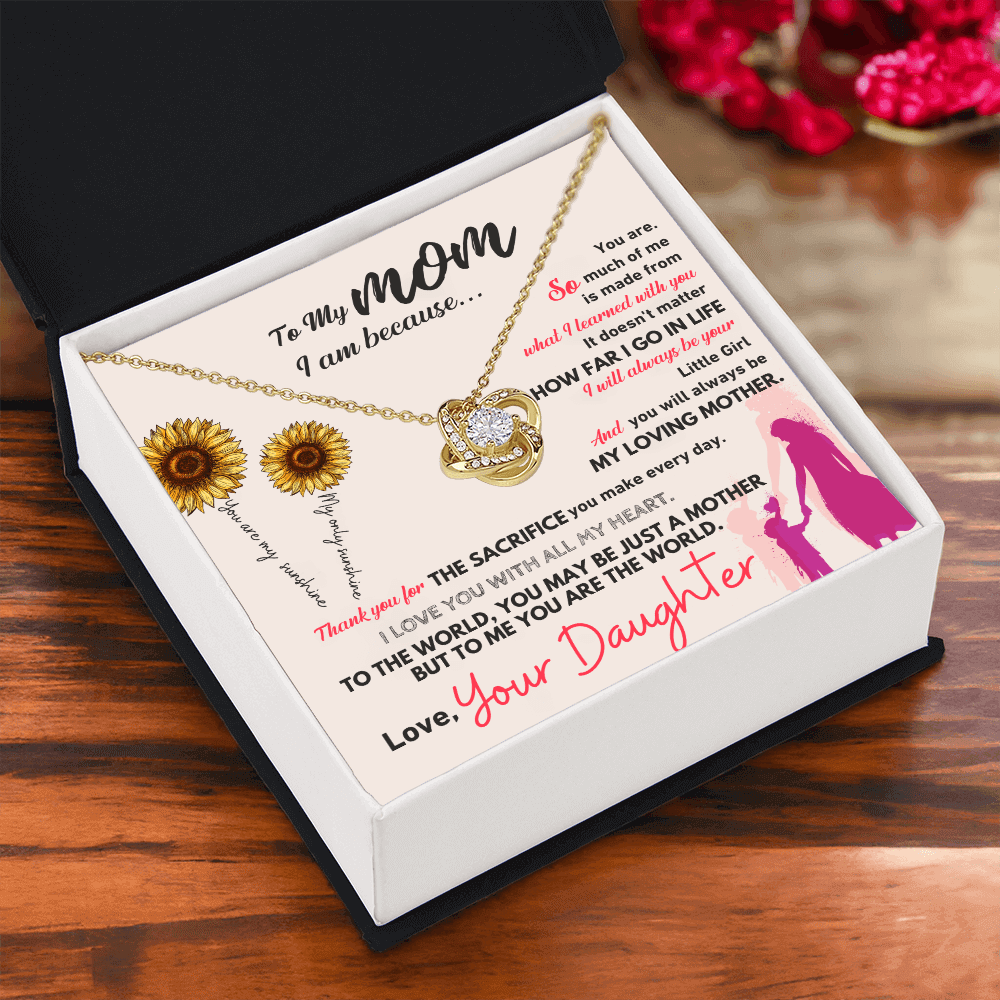 Gift For Mom necklace set in a beautiful box with heartfelt message and sunflower design for special occasions.