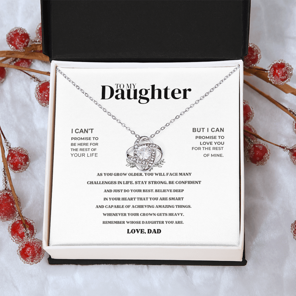 To My Daughter love necklace displayed in a gift box, perfect meaningful milestone graduation or birthday gift for daughter.