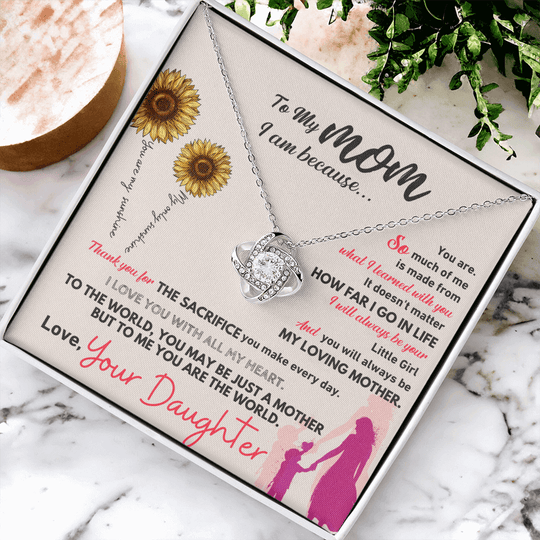 Gift For Mom necklace set with heartfelt message and sunflowers in elegant box.