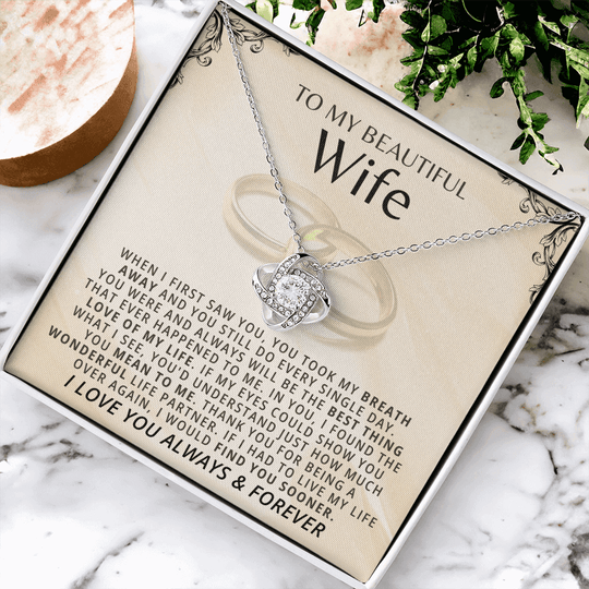 To My Beautiful Wife - Love Knot Gift Set - SSW22V3 Jewelry ShineOn Fulfillment 14K White Gold Finish Standard Box