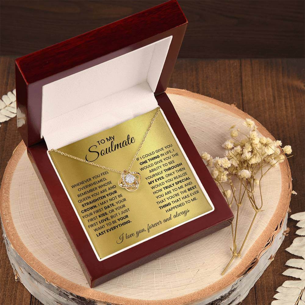 Gift For Soulmate - Elegant necklace in a jewelry box with heartfelt message for a soulmate.
