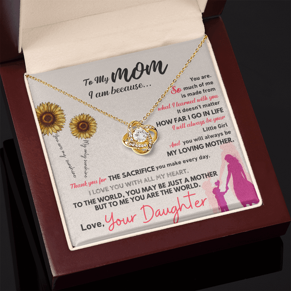 Gift For Mom necklace set with heartfelt message from daughter in elegant box.