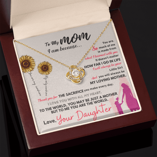 Gift For Mom necklace set with heartfelt message from daughter in elegant box.