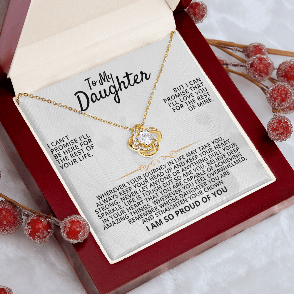 To My Daughter Love Knot Necklace in a gift box, a meaningful daughter graduation or birthday gift.