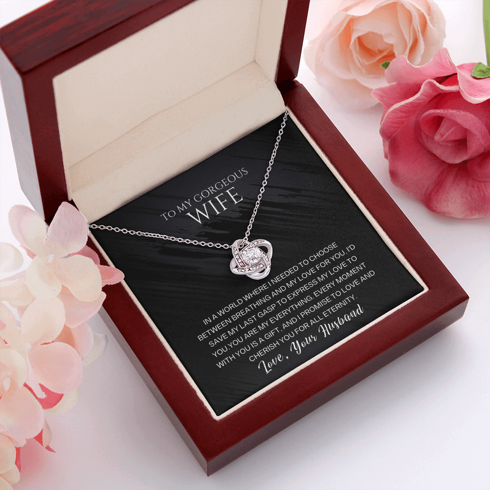 Romantic Wedding Anniversary Gift For Her - Love Knot Necklace in elegant box for wife