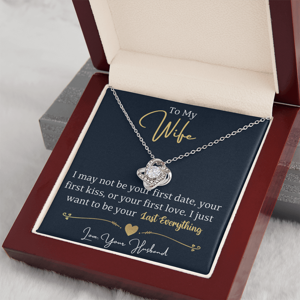 Romantic Wedding Anniversary Gift For Her - To My Wife Love Knot Necklace in elegant presentation box.