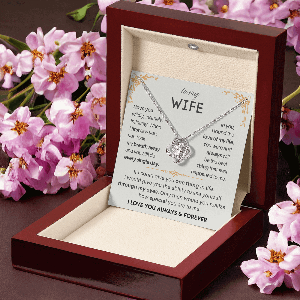 "To My Wife" beautiful necklace gift in a box with floral background, perfect meaningful valentine day or anniversary gift for her.