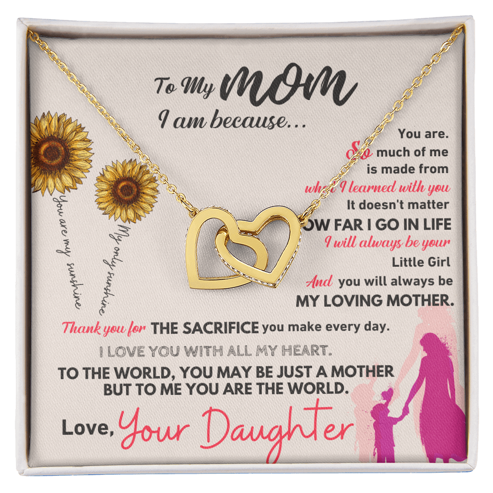 To My Mom - I am Because - White Or Yellow Gold Interlocked-Hearts Necklace Gift Set - SSM20V2 Jewelry ShineOn Fulfillment 18K Yellow Gold Finish Standard Box