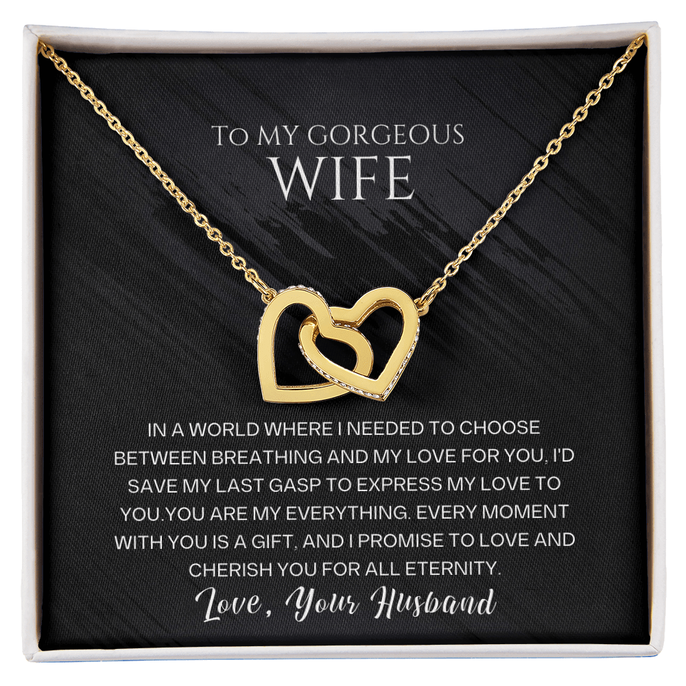 To my wife necklace in a gift box with a heartfelt message to my gorgeous wife from her husband.