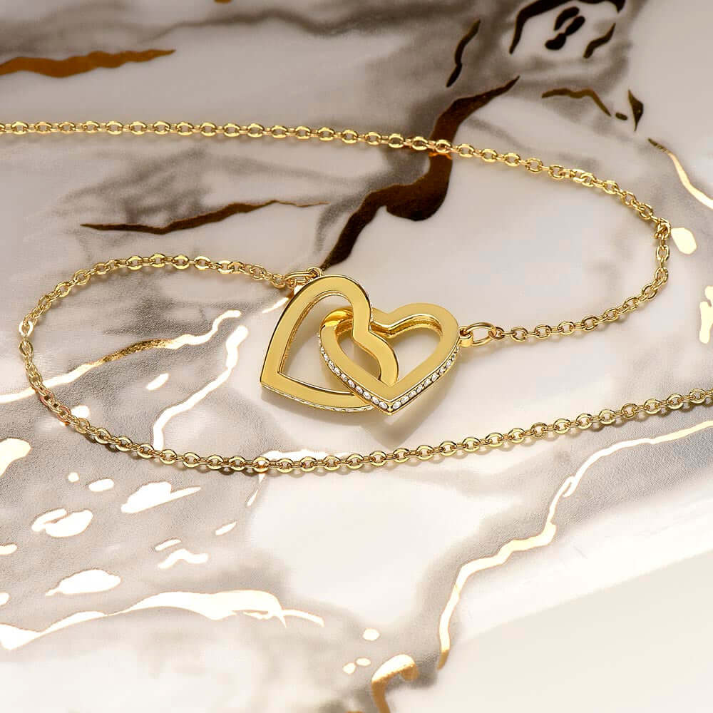 To My Mom "Always Your Little Girl" interlocked hearts pendant necklace, a meaningful milestone birthday or mothers day gift for mom.