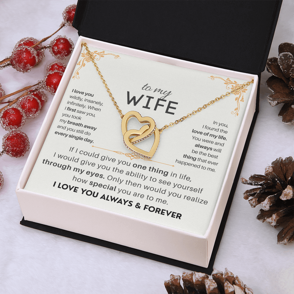 To My Wife - 18k Interlocked-Hearts Necklace Gift Set - SSW18V2 Jewelry ShineOn Fulfillment