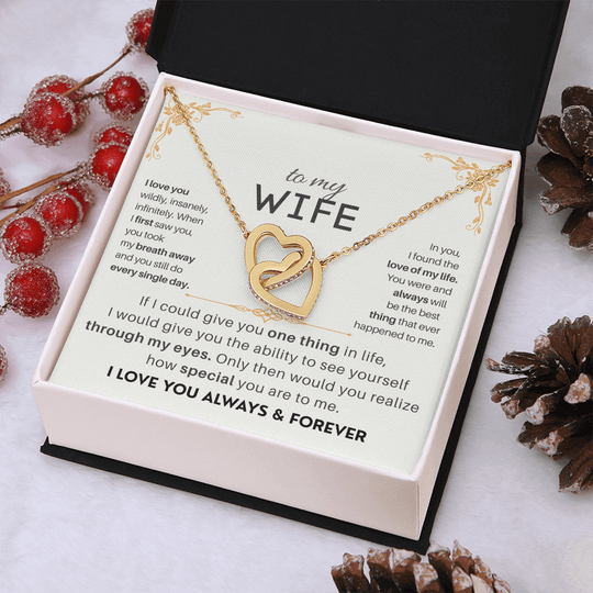 To My Wife - 18k Interlocked-Hearts Necklace Gift Set - SSW18V2 Jewelry ShineOn Fulfillment