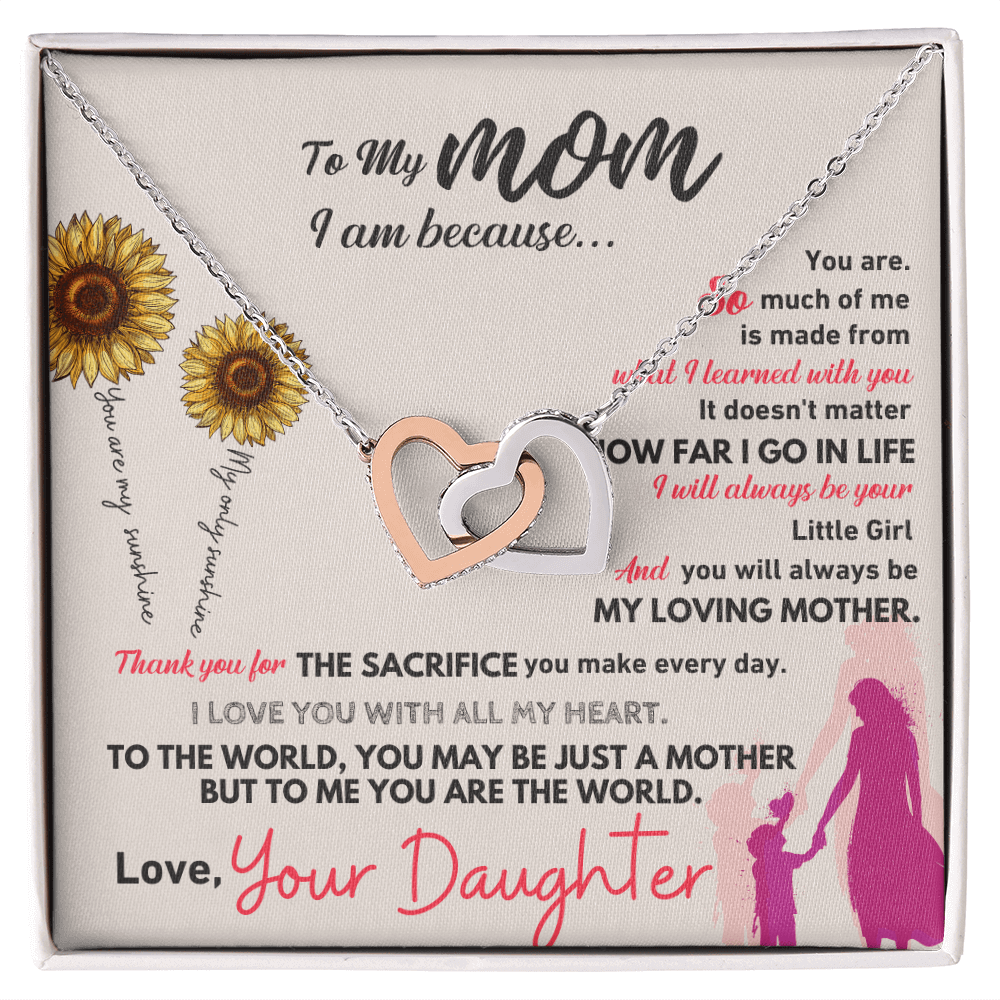 To My Mom - I am Because - White Or Yellow Gold Interlocked-Hearts Necklace Gift Set - SSM20V2 Jewelry ShineOn Fulfillment 14k White Gold Finish Standard Box