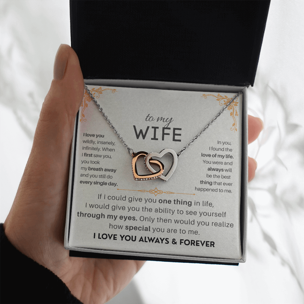 To My Wife - 18k Interlocked-Hearts Necklace Gift Set - SSW18V2 Jewelry ShineOn Fulfillment