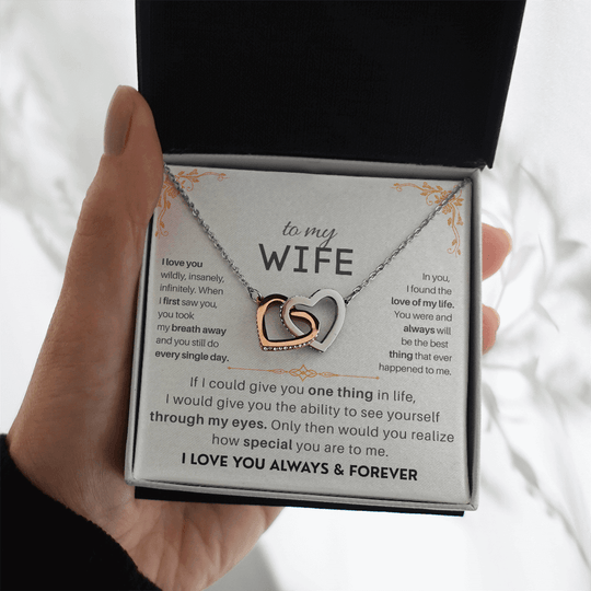 To My Wife - 18k Interlocked-Hearts Necklace Gift Set - SSW18V2 Jewelry ShineOn Fulfillment