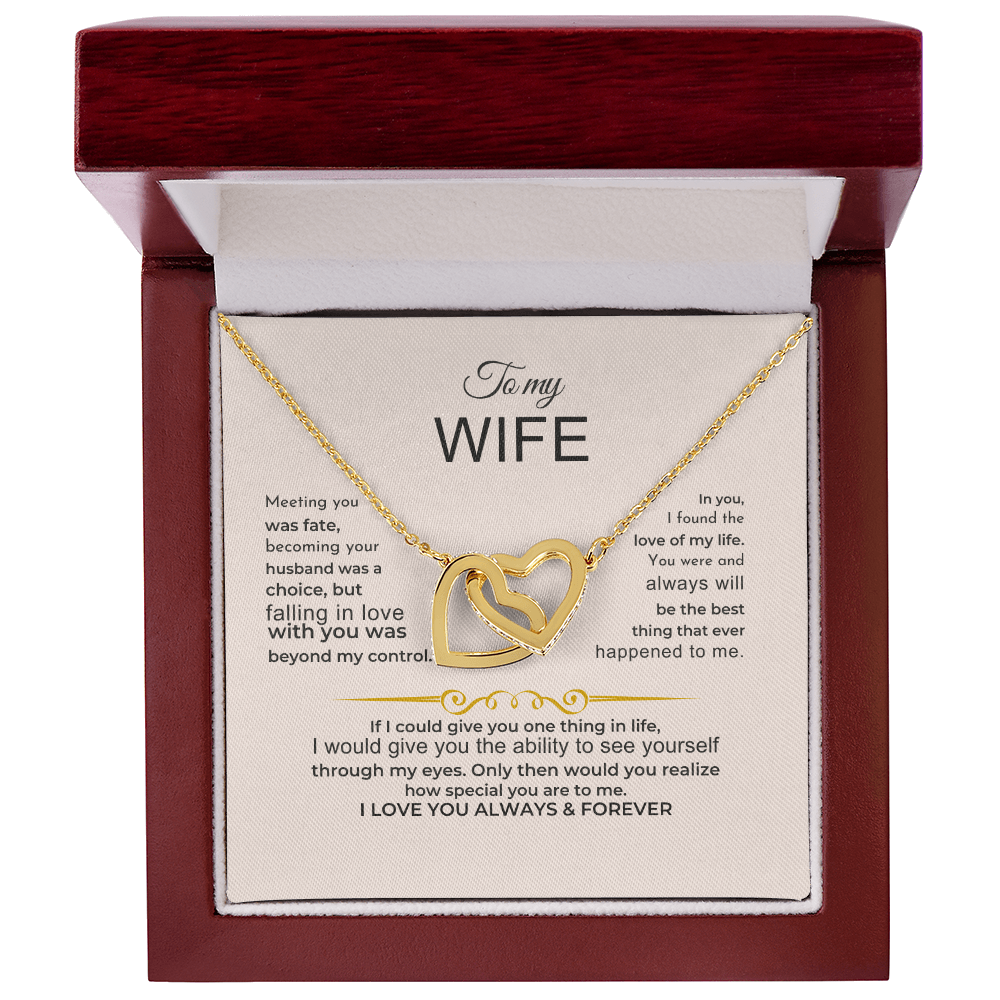 To My Wife - 18k Interlocked-Hearts Necklace Gift Set - SS568V3 Jewelry ShineOn Fulfillment 18K Yellow Gold Finish Luxury Box