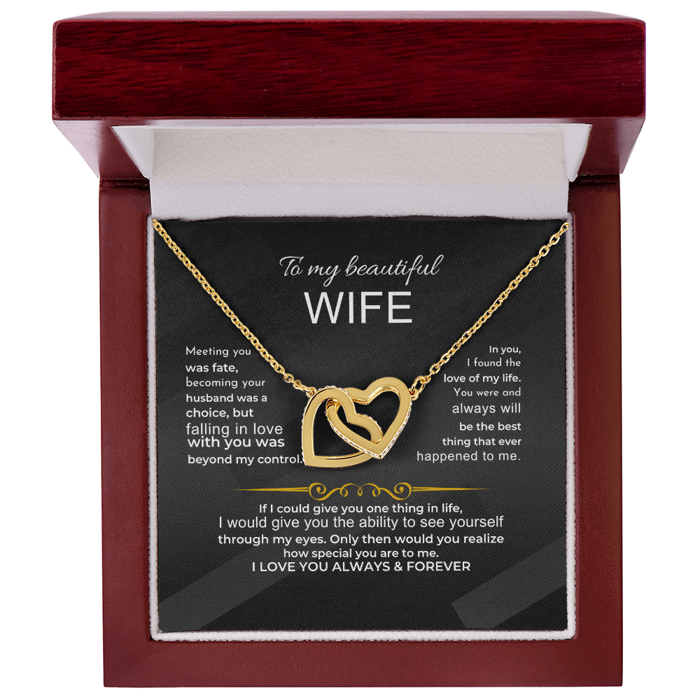 To My Beautiful Wife - 18k Interlocked-Hearts Necklace Gift Set - SS568V Jewelry ShineOn Fulfillment 18K Yellow Gold Finish Luxury Box