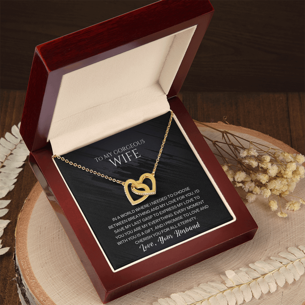 To My Wife | "Cherished Eternity" Interlocked Hearts Pendant Gift Set, Romantic Wedding Anniversary Gift For Her in a elegant box.