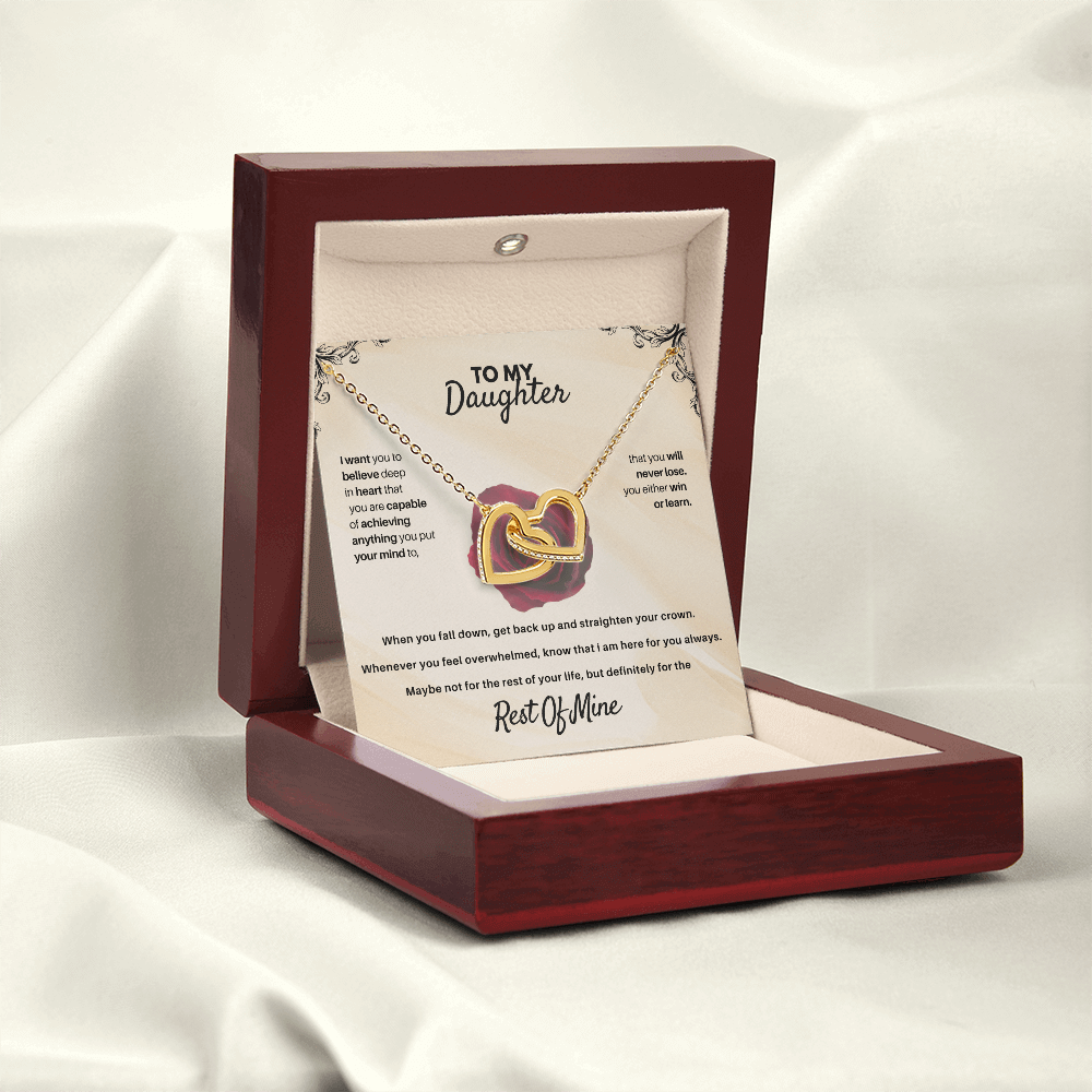 To My Daughter interlocked hearts necklace in a jewelry box, perfect as a meaningful daughter graduation or birthday gift.