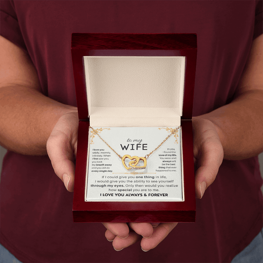 To My Wife - 18k Interlocked-Hearts Necklace Gift Set - SSW18V2 Jewelry ShineOn Fulfillment