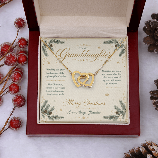 To My Granddaughter – Christmas Interlocking Hearts Necklace