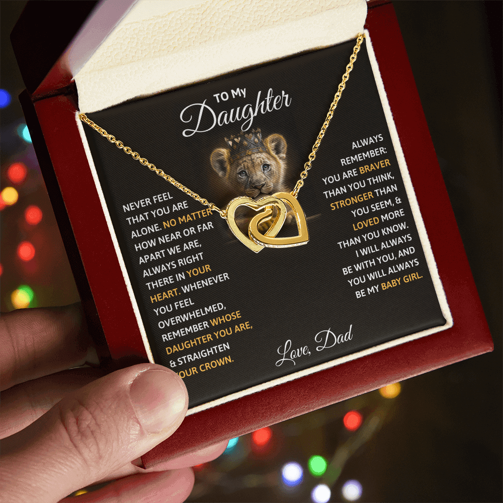 To My Daughter necklace, luxury soulmate connection jewelry parents to daughter keepsake in heart-shaped box.