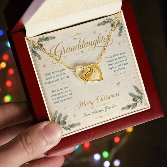 To My Granddaughter – Christmas Interlocking Hearts Necklace