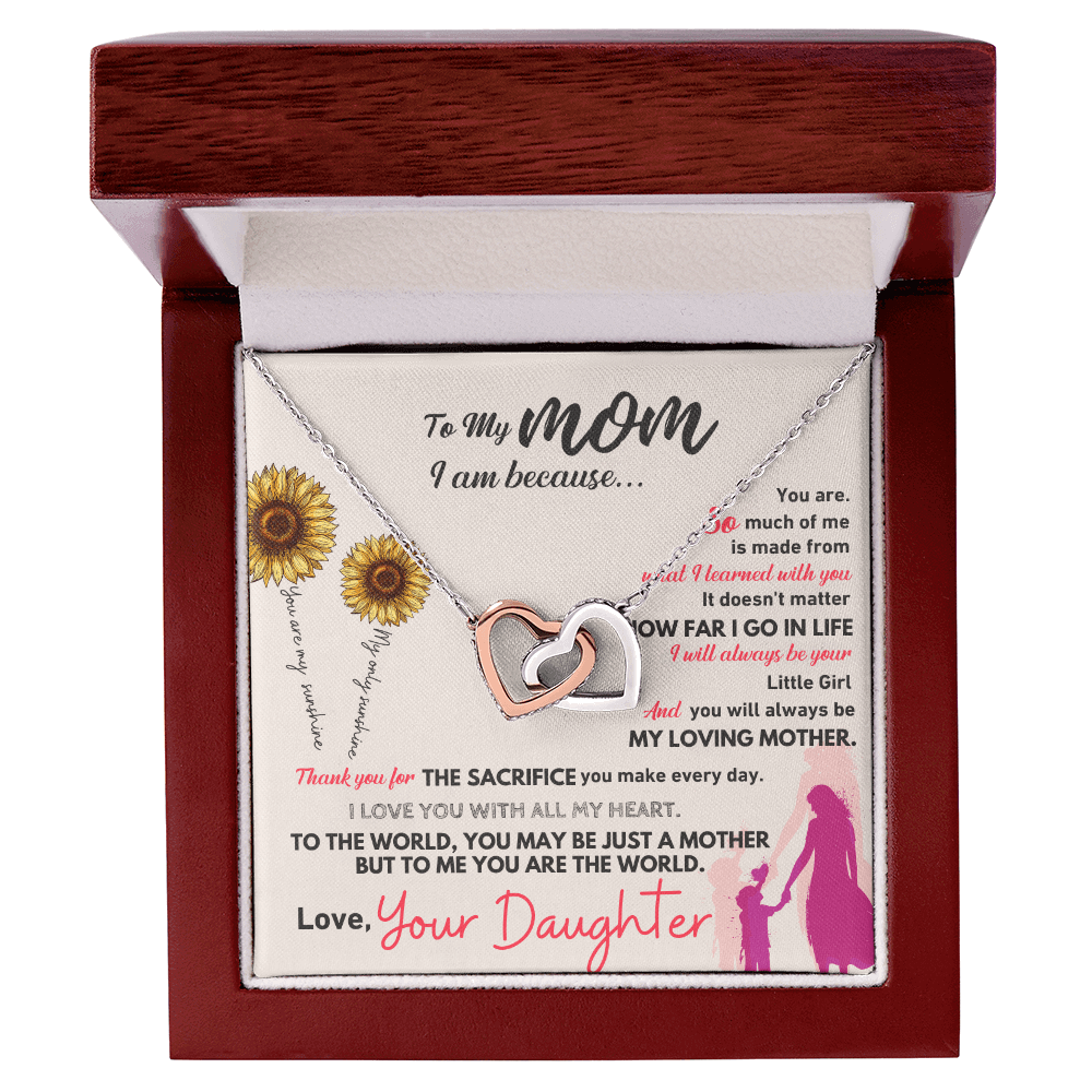 To My Mom - I am Because - White Or Yellow Gold Interlocked-Hearts Necklace Gift Set - SSM20V2 Jewelry ShineOn Fulfillment 14k White Gold Finish Luxury Box