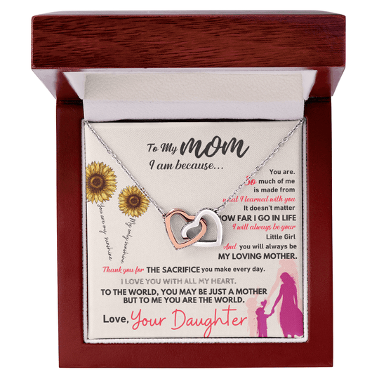 To My Mom - I am Because - White Or Yellow Gold Interlocked-Hearts Necklace Gift Set - SSM20V2 Jewelry ShineOn Fulfillment 14k White Gold Finish Luxury Box