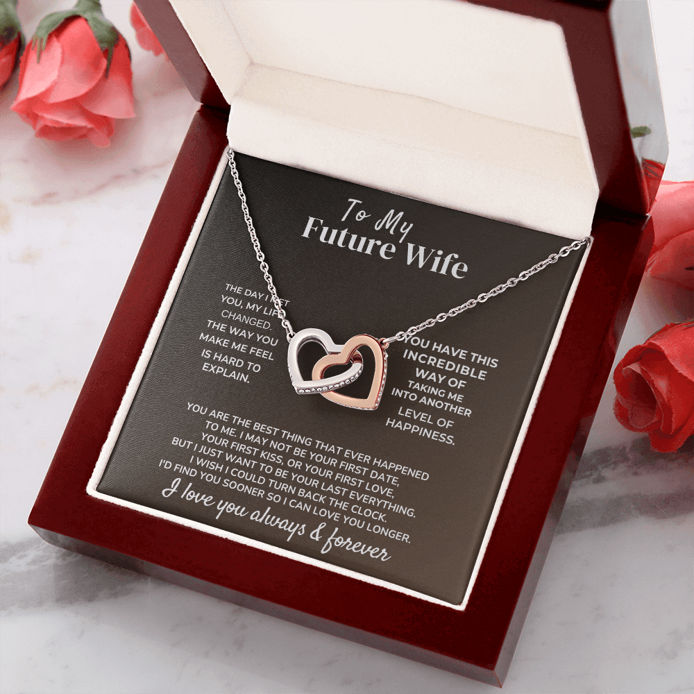 To My Future Wife necklace in a gift box, meaningful proposal or unexpected surprise gift for future wife.