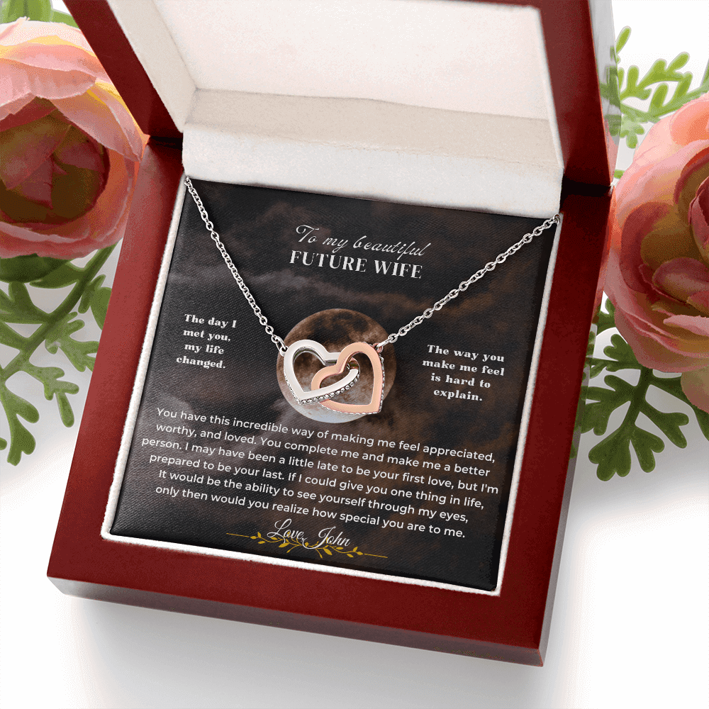 Interlocking loops keepsake necklace for future wife, a meaningful proposal or unexpected surprise gift for future wife.