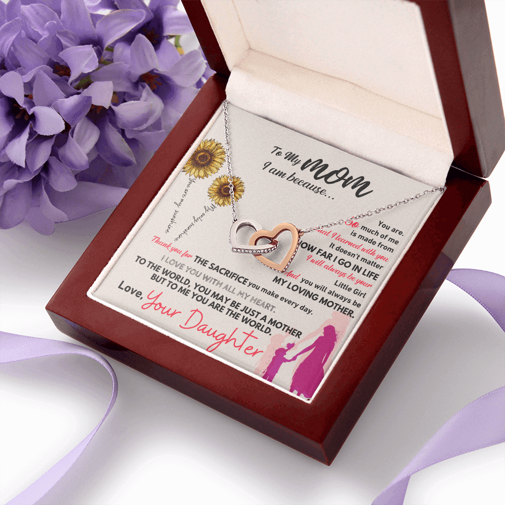 To My Mom - I am Because - White Or Yellow Gold Interlocked-Hearts Necklace Gift Set - SSM20V2 Jewelry ShineOn Fulfillment