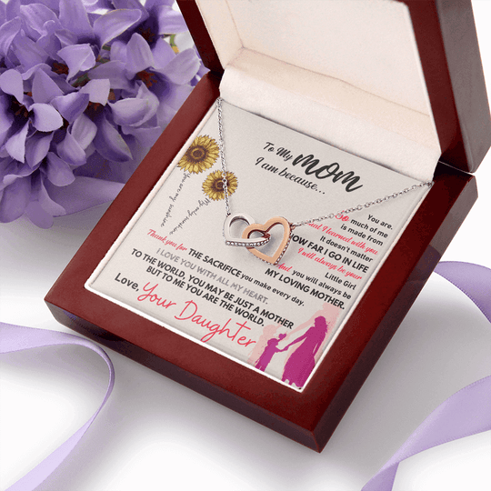 To My Mom - I am Because - White Or Yellow Gold Interlocked-Hearts Necklace Gift Set - SSM20V2 Jewelry ShineOn Fulfillment