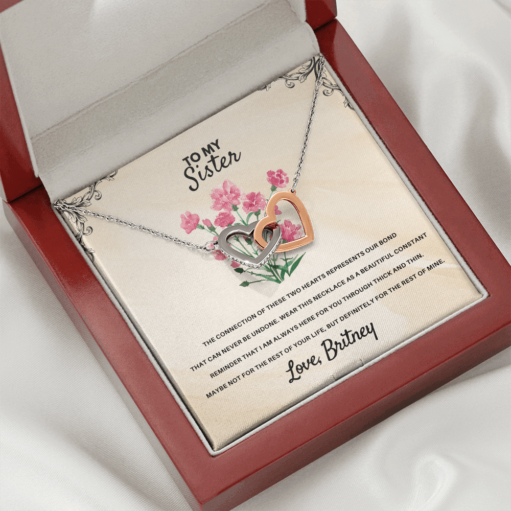 Sentimental sibling keepsake necklace from USA in a gift box with a heartfelt message for sister.