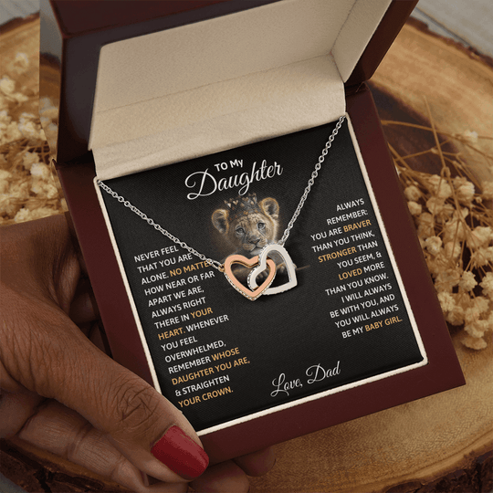 Luxury soulmate connection jewelry parents to daughter keepsake in a gift box with heartfelt message card.