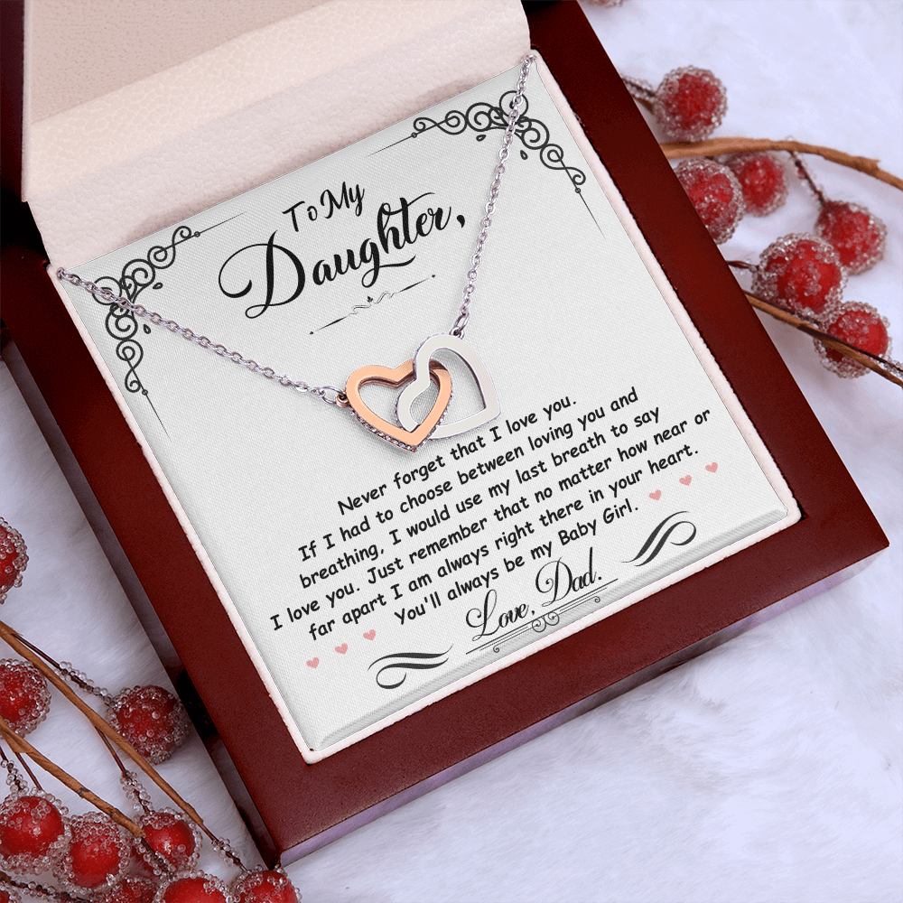 Interlocked Hearts Pendant on card for daughter, meaningful jewelry gift for daughter, symbol of love and connection.