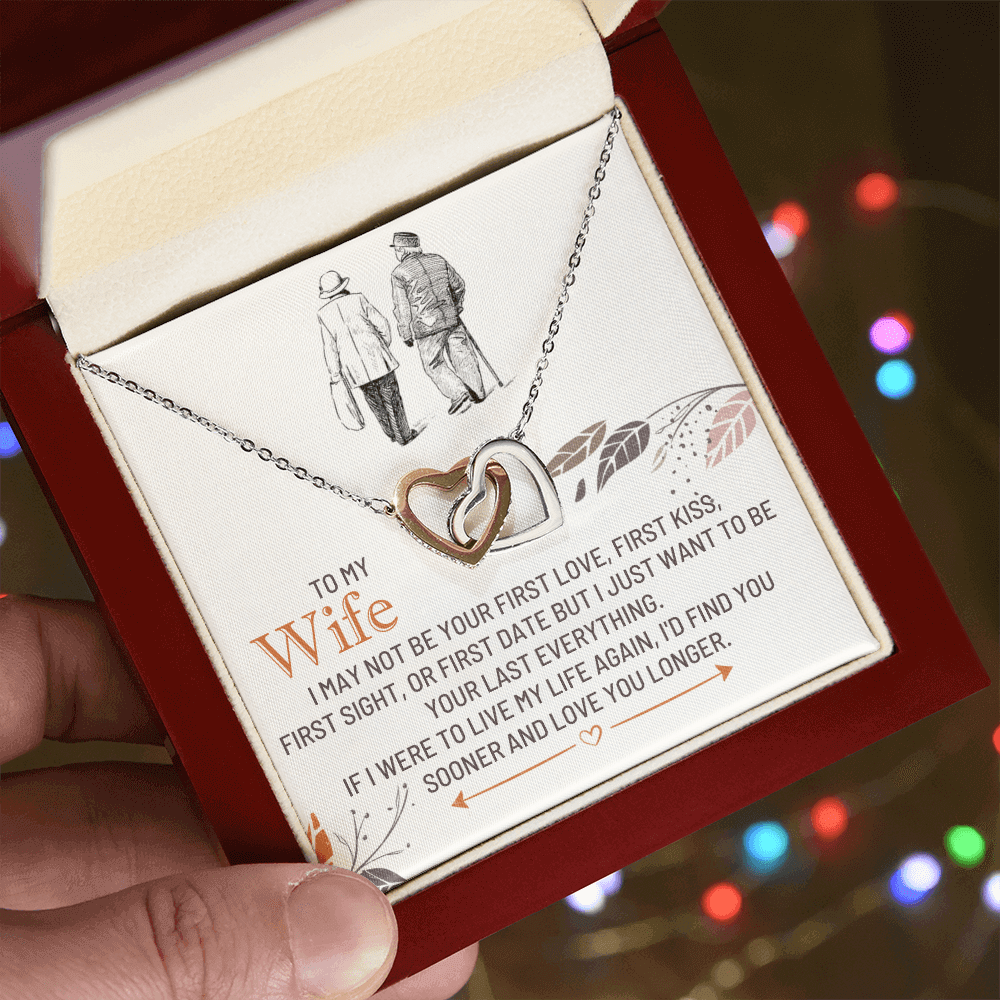 romantic wedding anniversary gift for her: interlocked hearts pendant gift set in presentation box for wife