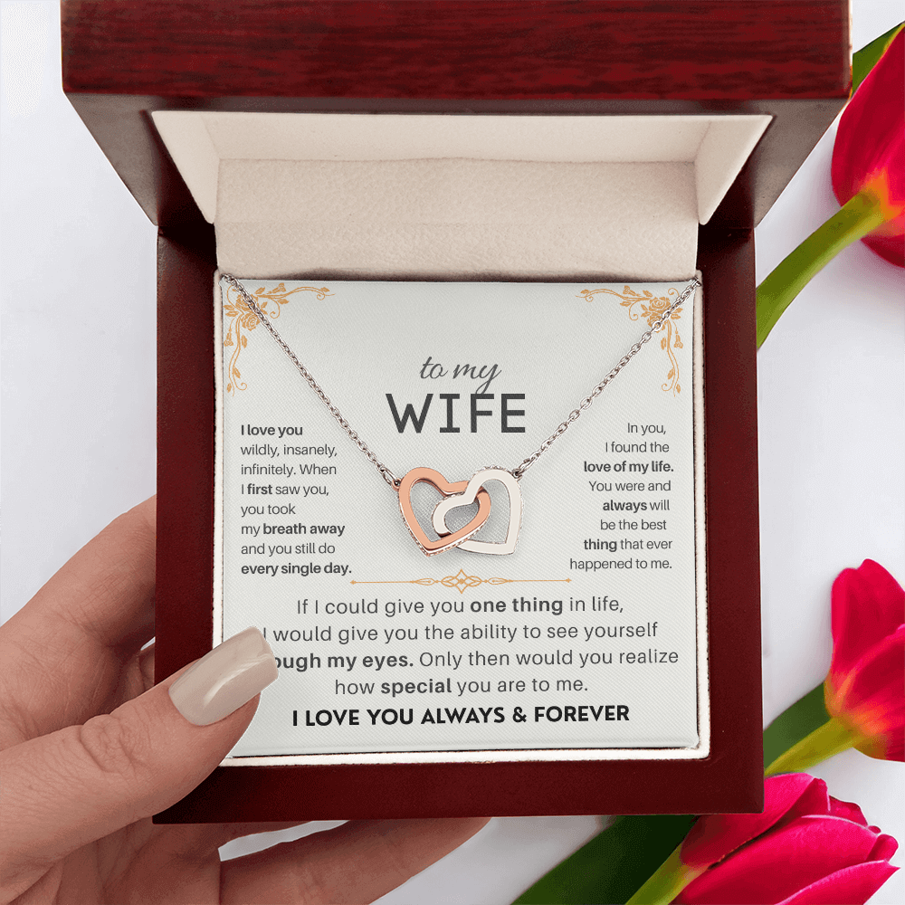 To My Wife - 18k Interlocked-Hearts Necklace Gift Set - SSW18V2 Jewelry ShineOn Fulfillment