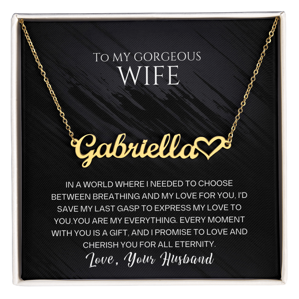 To My Gorgeous Wife - Custom Name Heart Neckle - SSW23 Jewelry ShineOn Fulfillment 18k Yellow Gold Finish Standard Box