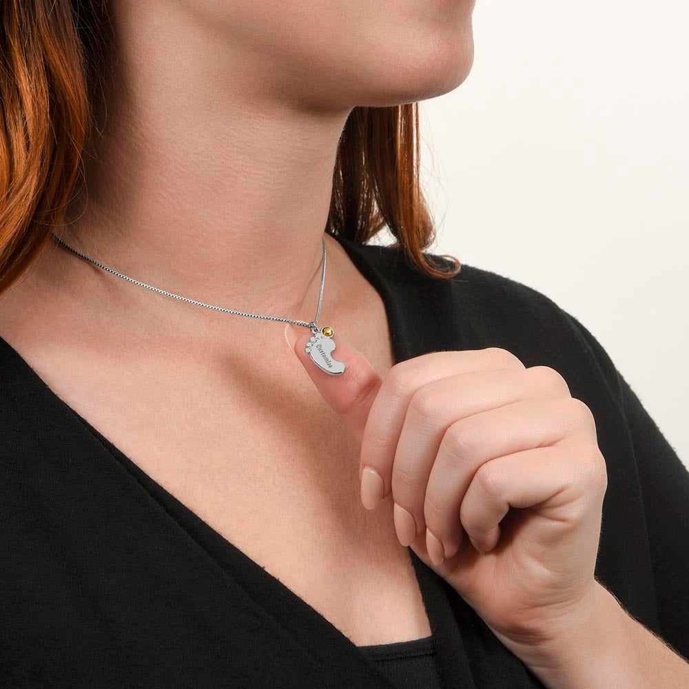 Personalized Baby Feet Necklace with Birthstone – Custom Mom & Grandma Keepsake